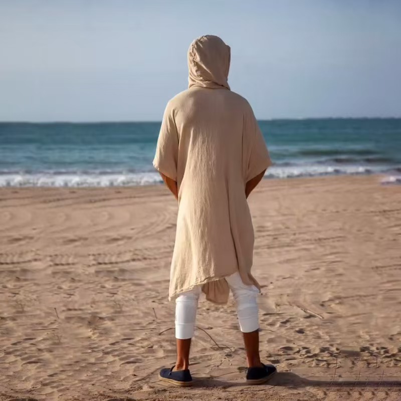 Cardigans d'été mi-longs pour hommes, amples et décontractés, vêtements de Protection solaire, Style vacances à la plage, manteau châle ample, Cape longue à capuche
