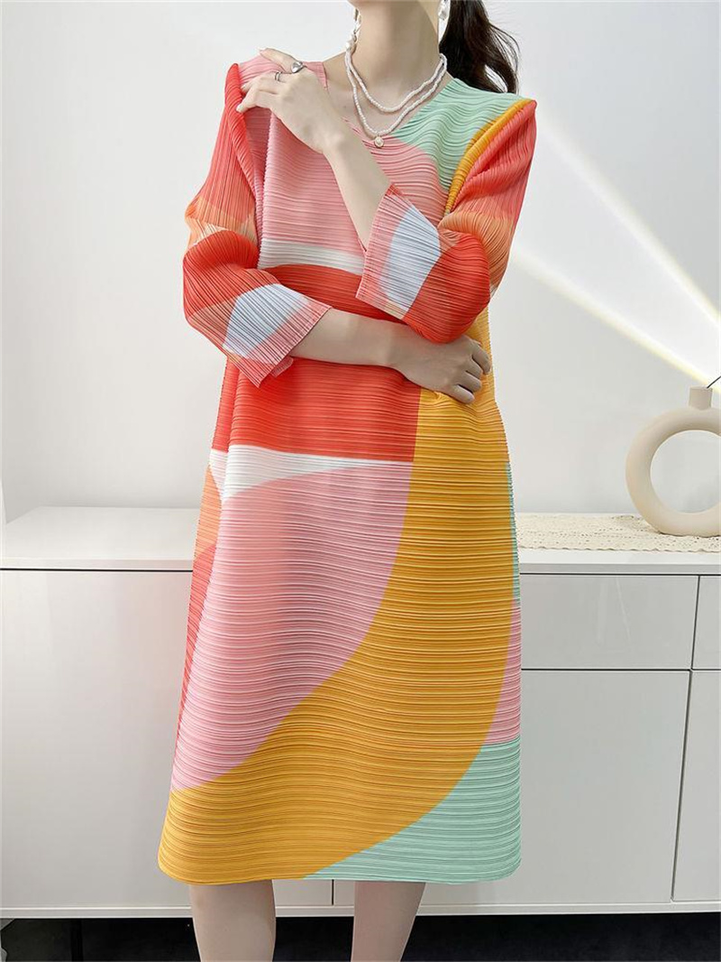 Robes de soirée pour femmes, nouvelle belle robe plissée imprimée, âge d'été, grande taille, mode, jupe longue ample de mi-année