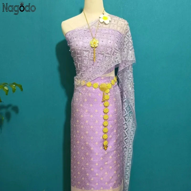Robe thaïlandaise pour femmes, été 2026, costume Dai à une épaule, rouge étoilé, vêtements asiatiques vietnamiens, robes traditionnelles thaïlandaises