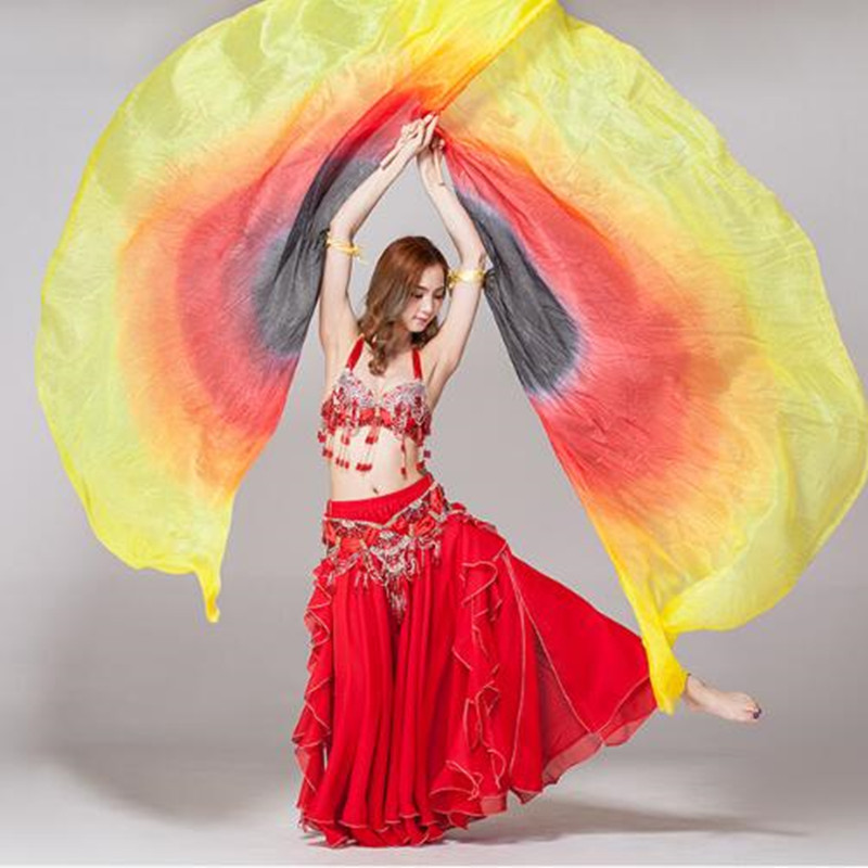 Voile de danse orientale 100% soie, paire d'ailes Isis avec bâton, accessoires de spectacle sur scène, teinture par nouage, photographie demi-cercle