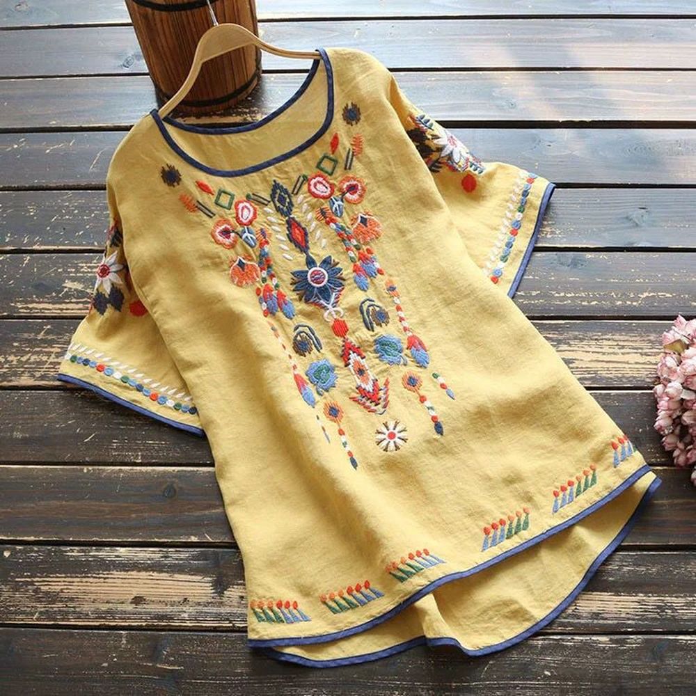 Chemise en coton brodée pour femmes, hauts d'été et de printemps, vêtements pour femmes