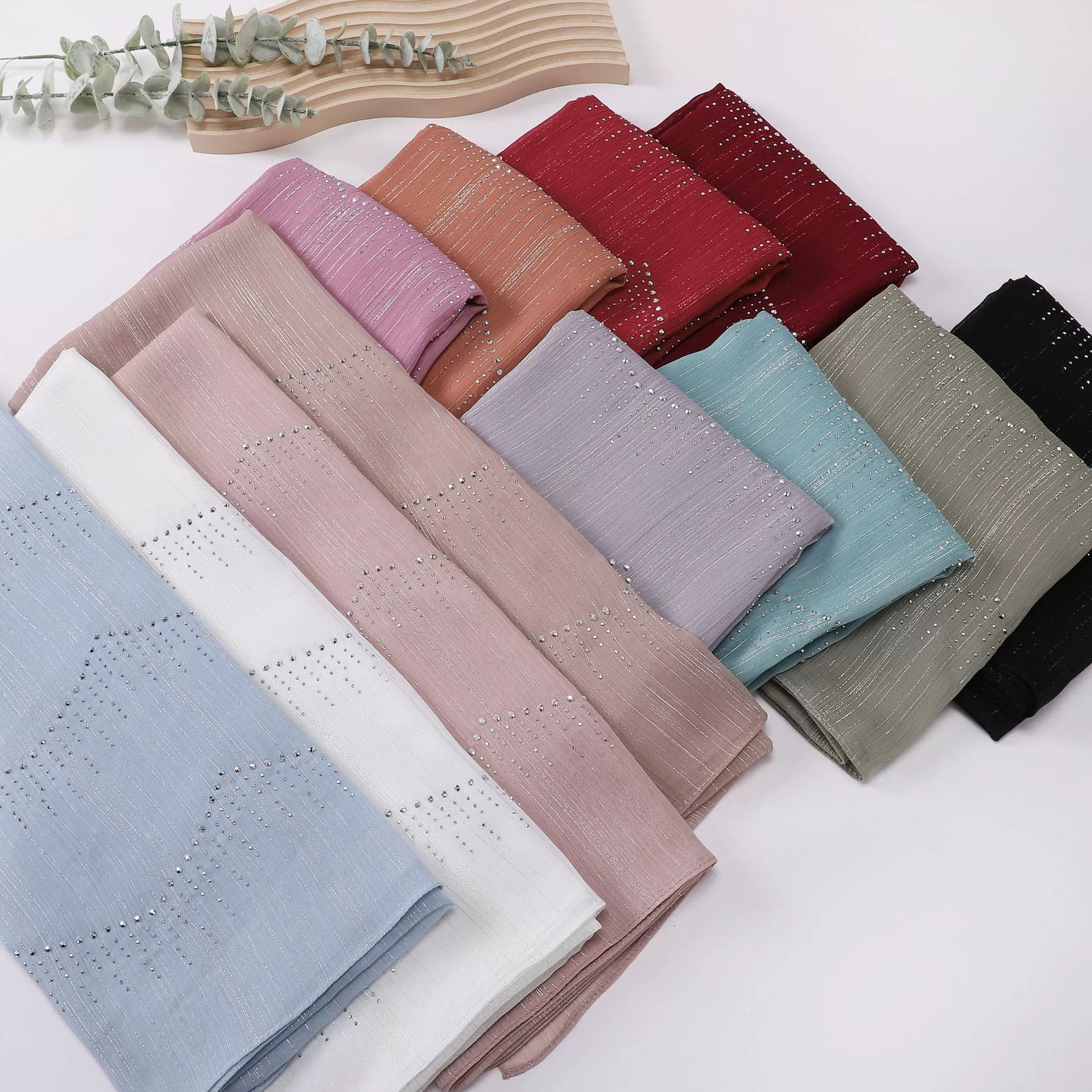 Strass brillant froissé en mousseline de soie écharpe femme musulman Hijab châle dames longues enveloppes Ramadan ethnique foulard Islam Turban