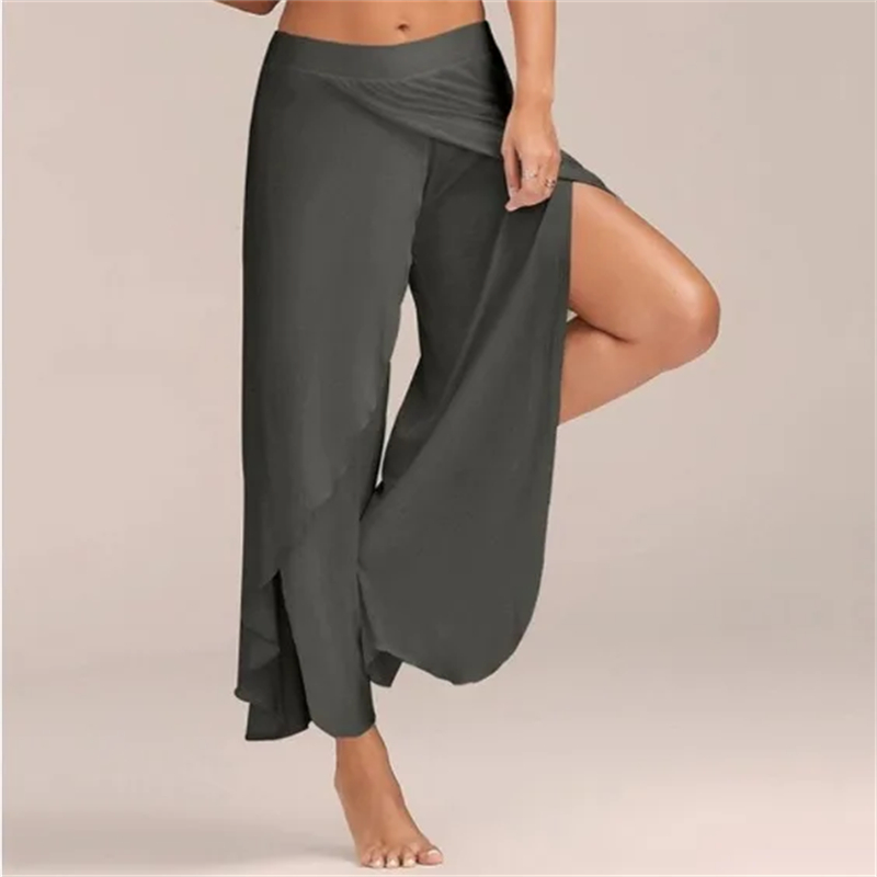 Pantalon croisé à jambes larges pour femmes, pantalon de yoga sexy