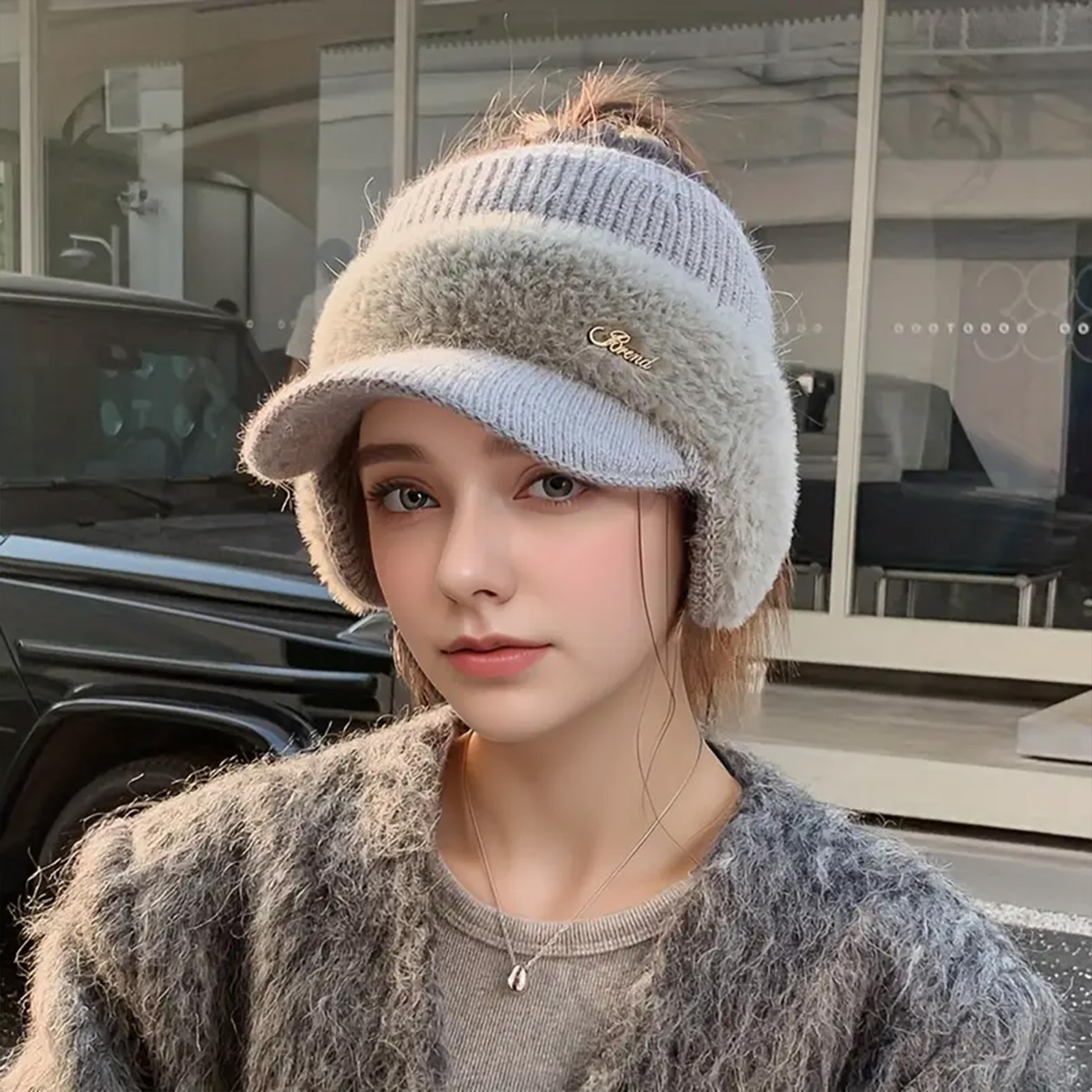 Chapeau d'hiver pour femmes, nouvelle mode, chaud, aile d'oreille, casquette tricotée, casquette de Baseball, Sports de plein air, coupe-vent, queue de cheval, visière
