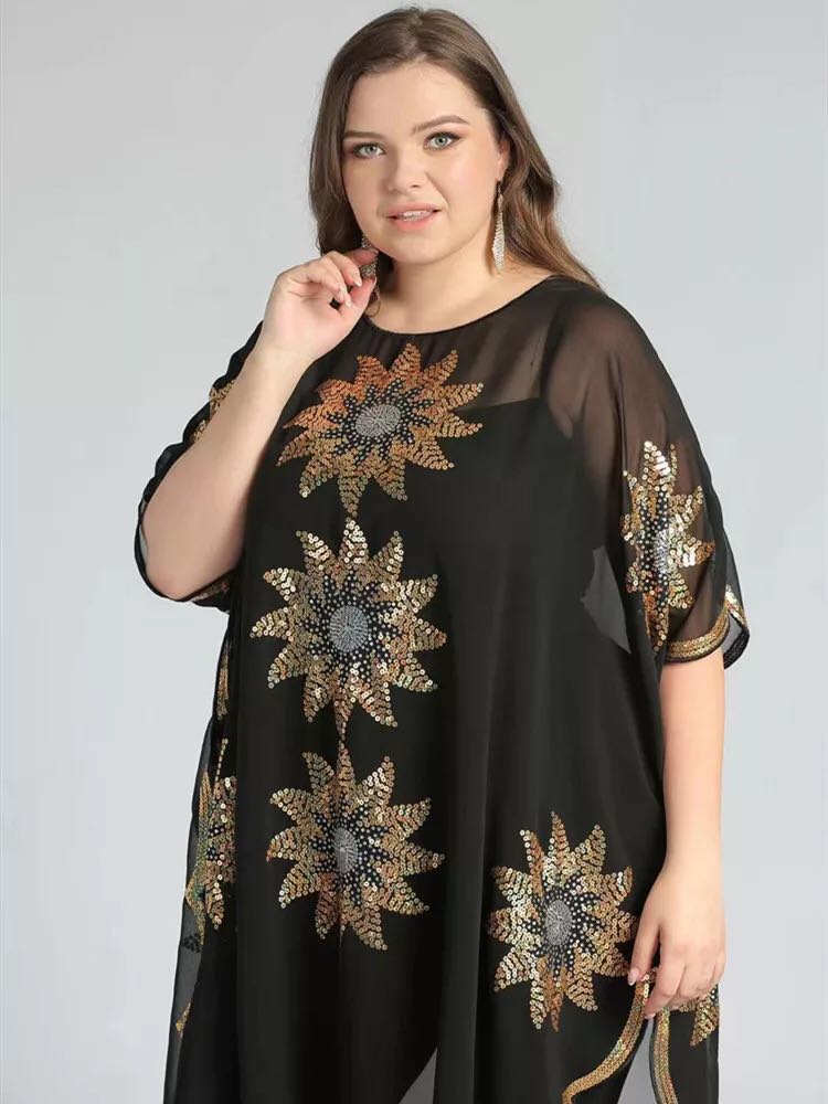 Robe Africaine Longue Noire à Paillettes Dorées pour Femme, Manteau à la Mode, Taille Libre, Livraison Rapide, Nouvelle Collection