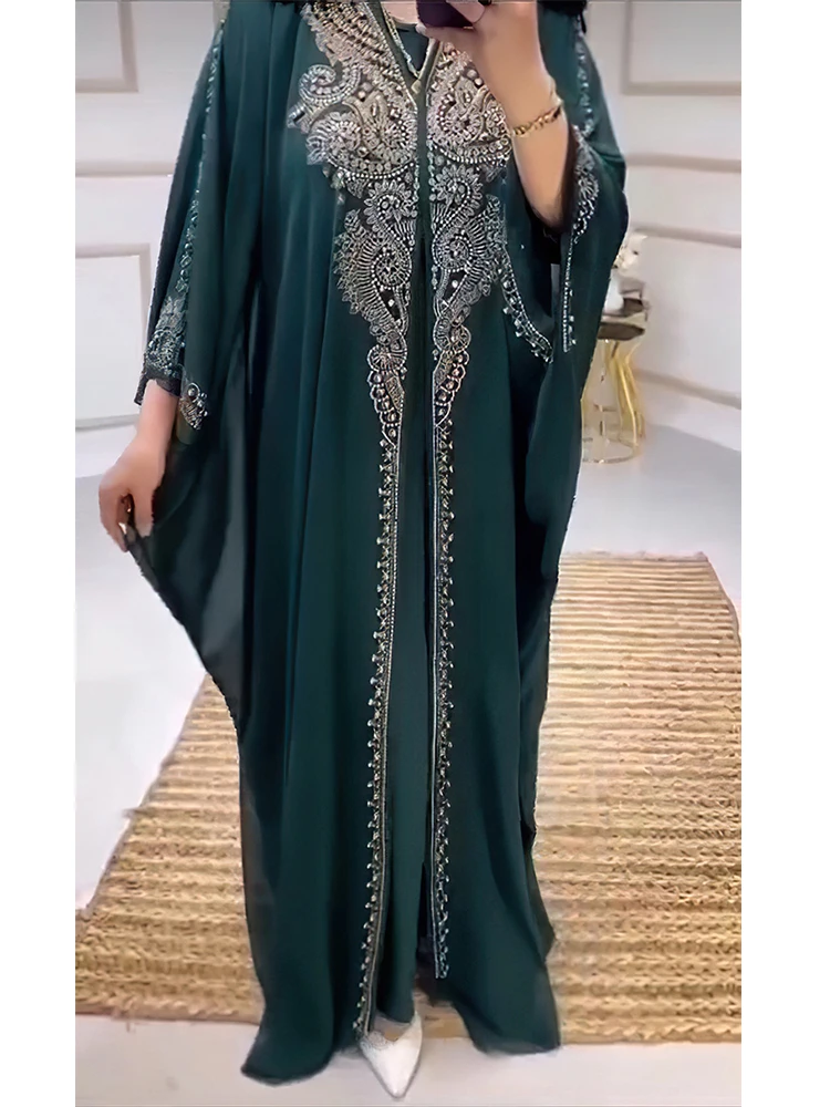 Eid Robe musulmane pour femmes à capuche Abaya 2 pièces ensemble diamant Jalabiya Maroc robes de soirée dubaï Abayas caftan Robe longue Robe
