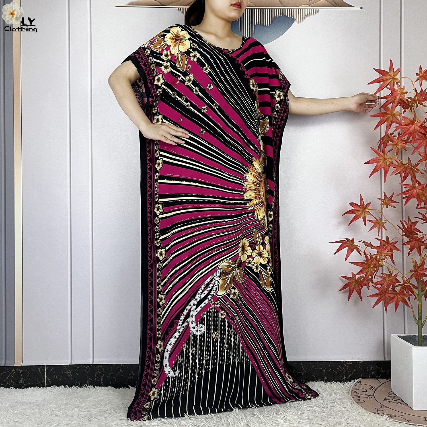 Abaya-Ensemble pour femmes musulmanes, robe africaine, en coton, imprimé floral, dashiki adt, maxi, avec pompon, grande écharpe, nouvelle collection