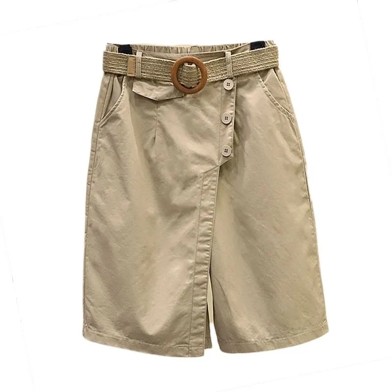 Pantalon jupe pour femmes Shorts été jambe large bleu taille haute poches à jambes droites femme courte noir mode coréenne Culotte