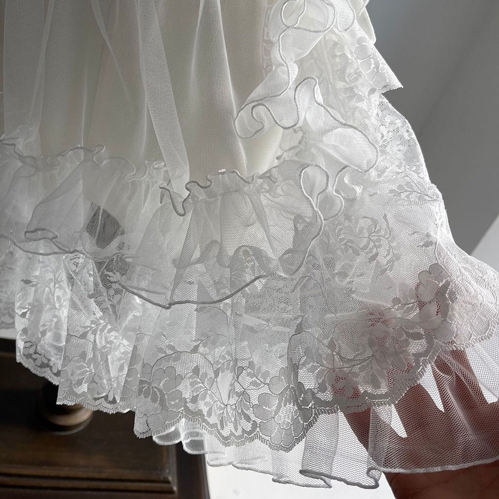 Nouveau Châle Court Lolita Créatif Blanc et Noir en Dentelle et Tulle à Volants, Cape Princesse Transparente Ouverte sur le Devant, Style Français, pour Femme