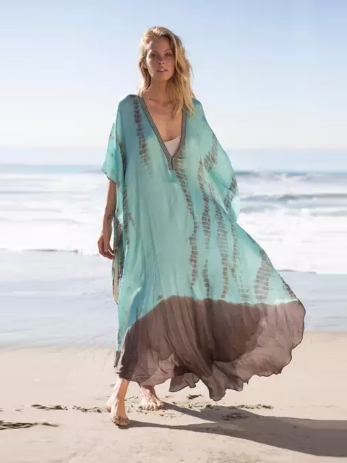MAKABO Robes caftan pour femme, col en V Moo Moos imprimé coloré Cover Ups Caftan Robes de plage pour maillots de bain