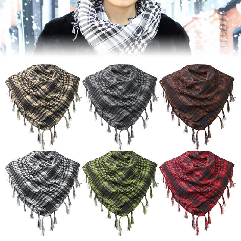 Écharpe Hijab Légère à Carreaux pour Hommes et Femmes, Foulard Arabe du Désert, Écharpes Tactiques Douces pour la Randonnée, Turban Unisexe, Châle Militaire