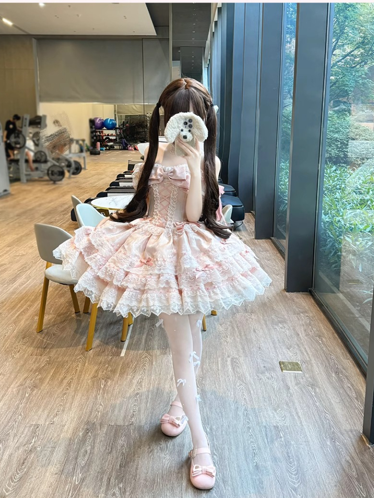 Robe de soirée française élégante pour femmes, Lolita Y2k, Chic, nœud féerique, Vintage, taille fine, dentelle, Bandage, tenues de princesse douces, été