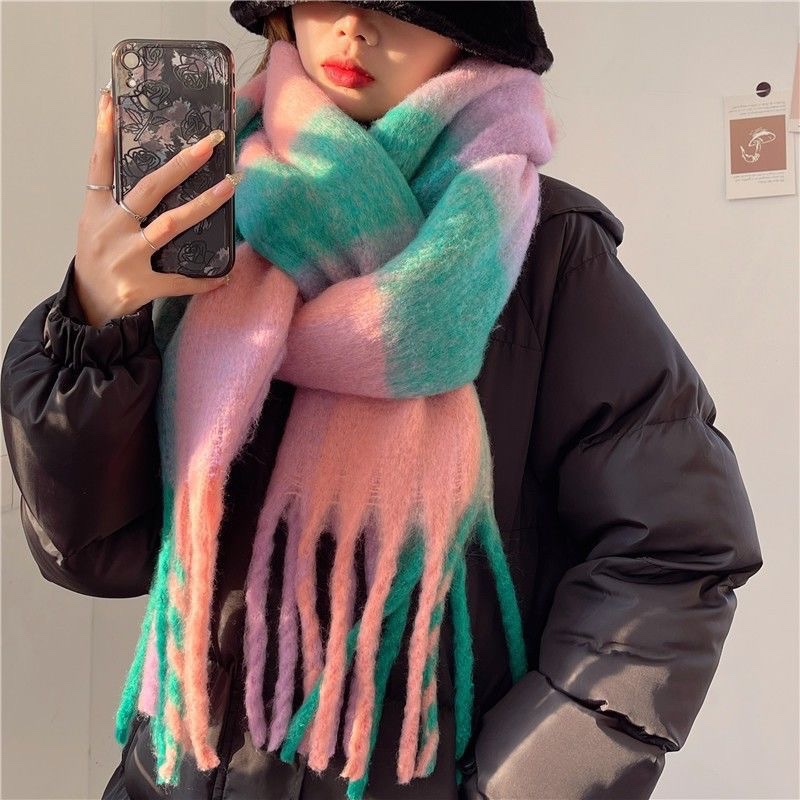 2025New hiver épais chaud écharpe femmes cachemire châle et enveloppes Pashmina foulard Bufanda femme arc-en-ciel poilu Tessel Echarpe