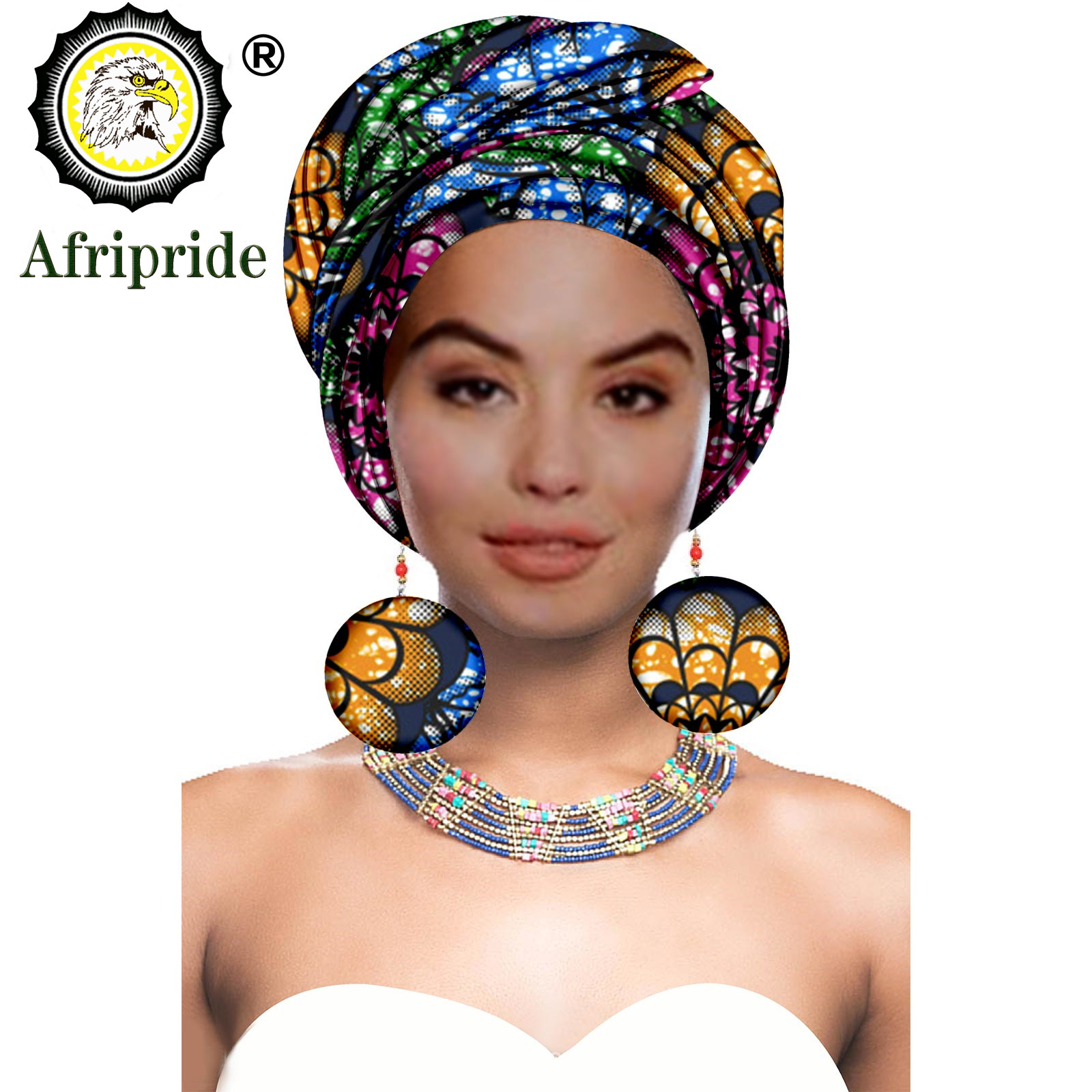Turbans africains bandeaux africains pour femme foulard africain couvre-chef nigérian avec boucle d'oreille assortie Dashiki Ankara cire S20H004