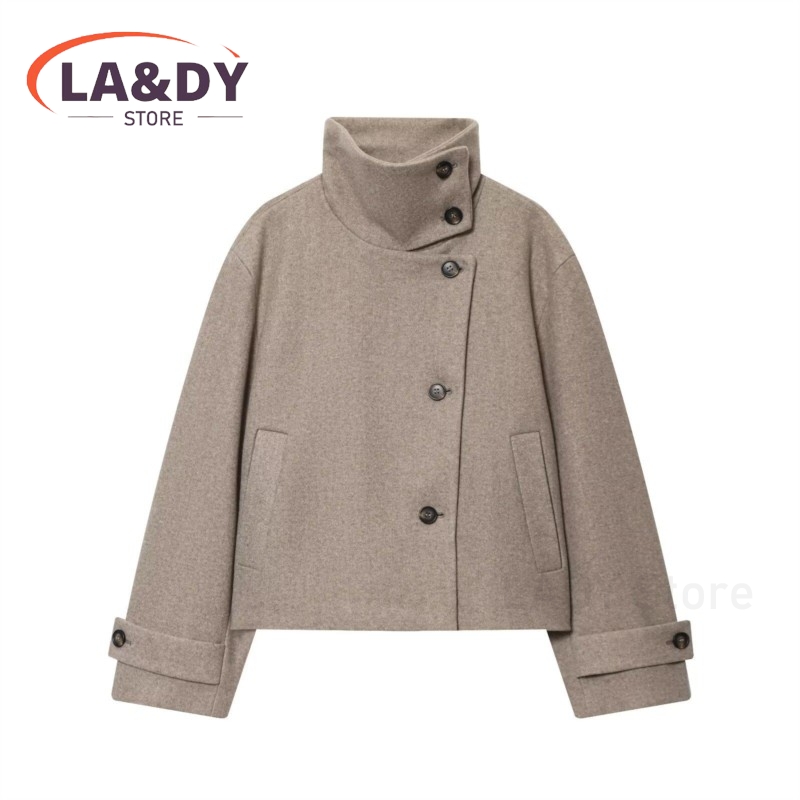 Veste à col montant pour femme, décontractée, manches longues, avec boucle de manchette, élégante, Chic, vêtements d'extérieur, nouvelle collection automne-hiver 2026