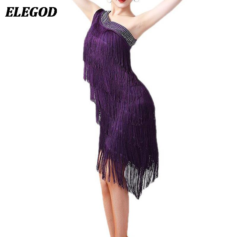 Robe de danse latine sexy pour femmes adultes, robe à paillettes et à franges, robe asymétrique à franges, tenue de danse de salon rumba.