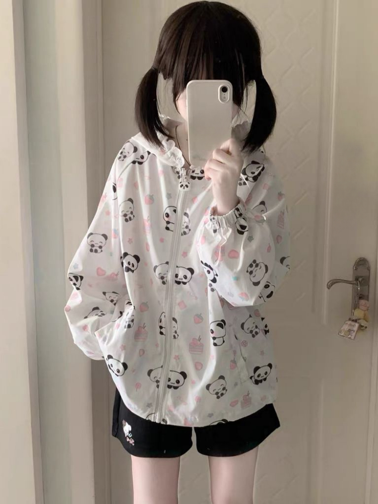 Vestes japonaises imprimées de dessins animés Kawaii, amples, Protection solaire décontractée Y2k, hauts en dentelle Patchwork, manteaux à capuche Preppy Grunge pour femmes