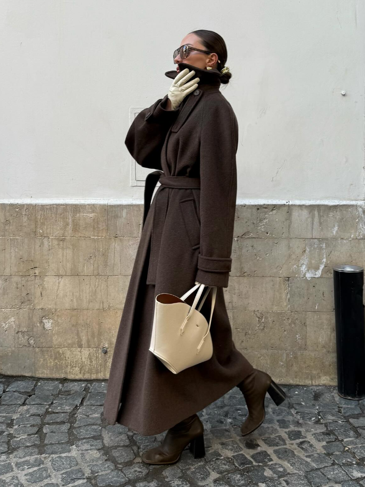 Col montant simple boutonnage laine à lacets Long pardessus femmes élégant manches longues bouton poches manteaux nouveau automne hiver hauts