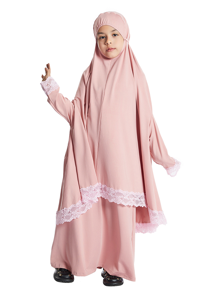 Robe Hijab musulmane pour enfants filles, ensemble jupe Khimar pour Ramadan, vêtement de prière aérien Eid, Burqa Abaya, Robe caftan à capuche