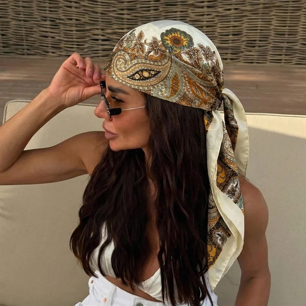 Foulard carré en soie de 90 cm pour femme, marque de luxe, imprimé satiné, hijab, écharpe musulmane, paréo, bandana, châle, bandeau, foulard