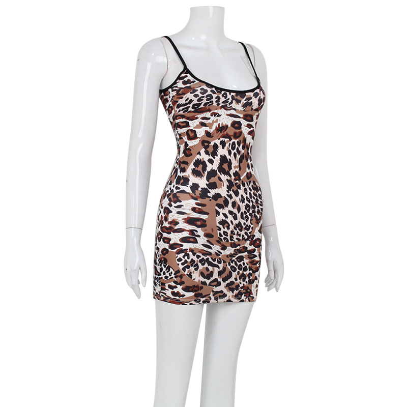 Mode Sexy été imprimé léopard femmes Robes dos nu Streetwear régulier décontracté Camisole sans bretelles maigre Robes Robes