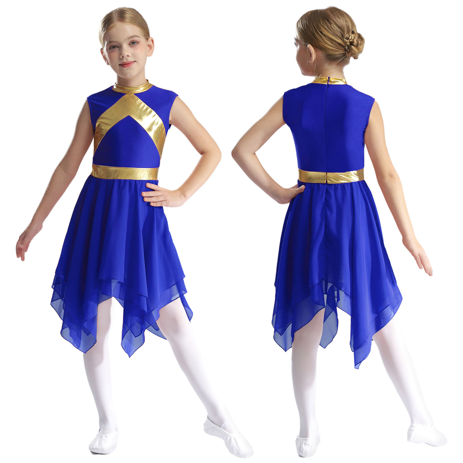 Robe de danse lyrique liturgique pour enfants filles, robe de louange métallique Colorblock, Costume de célébration du culte du esprit