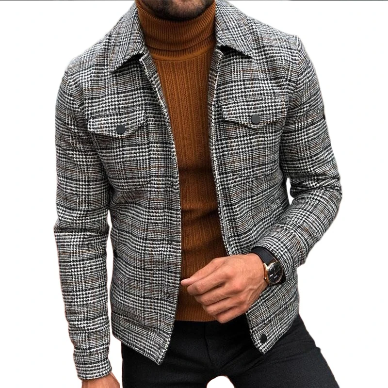 Veste à la mode pour hommes, manteau fin à carreaux, col rabattu, simple boutonnage, vêtements d'extérieur décontractés, printemps-automne
