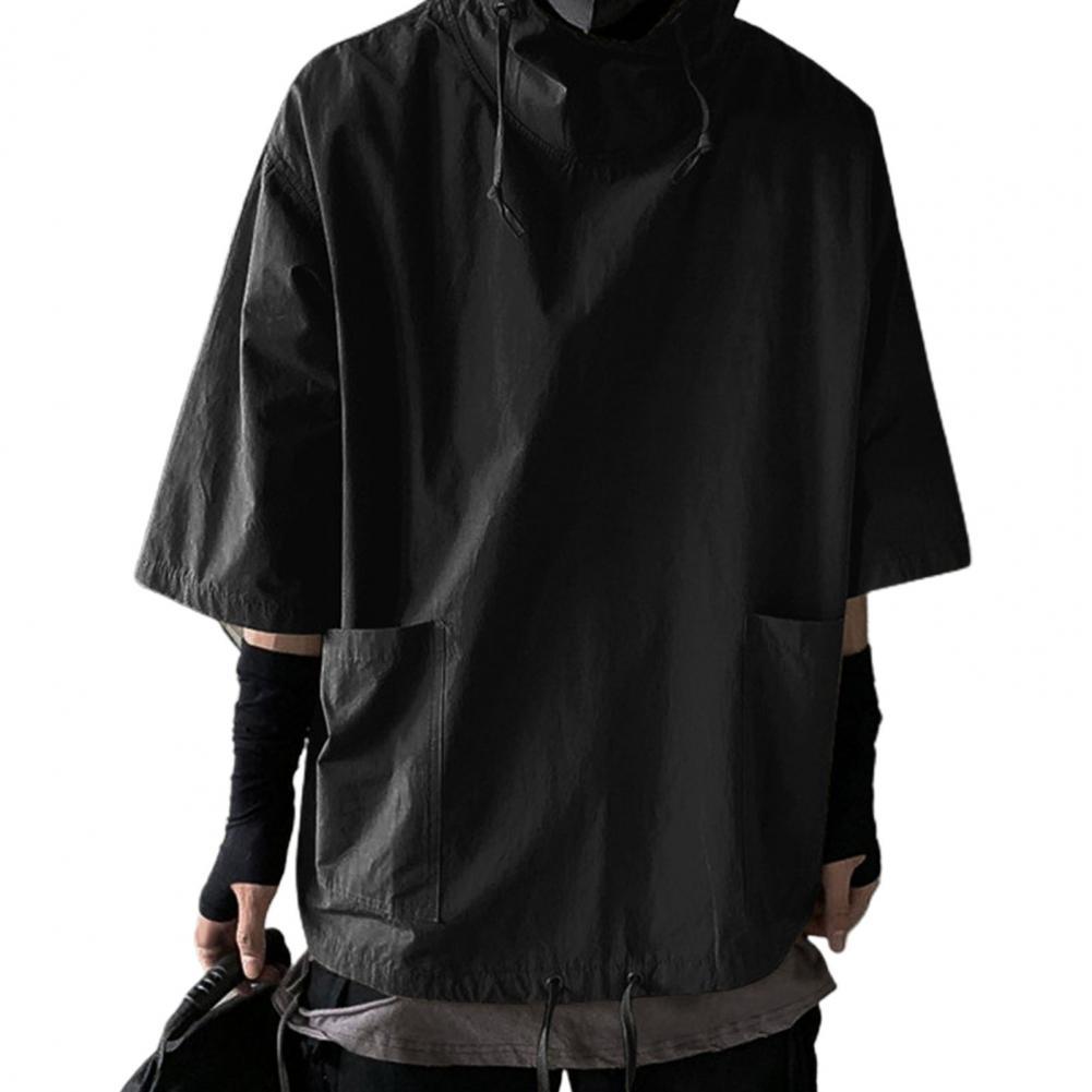 T-shirt à Capuche pour Homme, Streetwear Coréen, Demi Manches, Pull Doux, Grandes Poches, Été