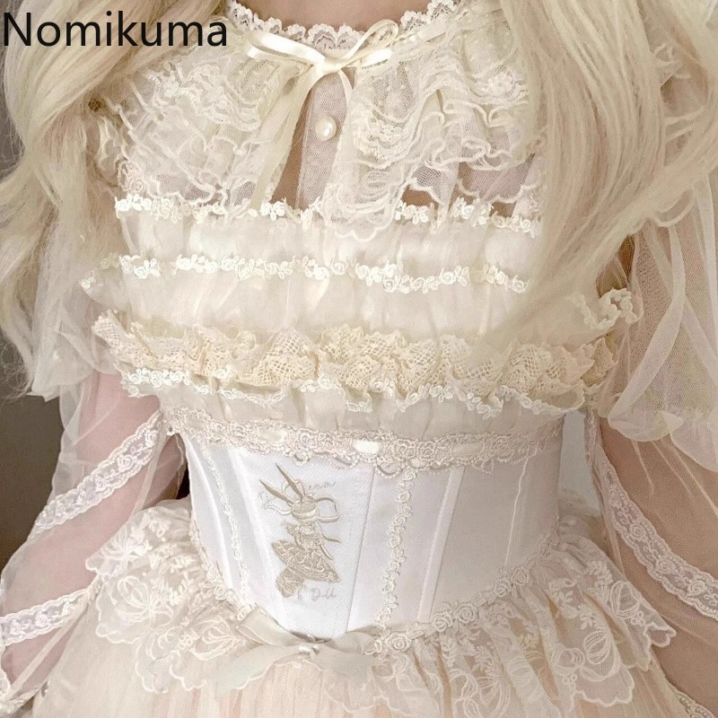 Chemisier japonais vêtements pour femmes 2025 Camisas De Mujer Style Lolita dentelle gaze nœud chemises d'été voir à travers volants hauts doux