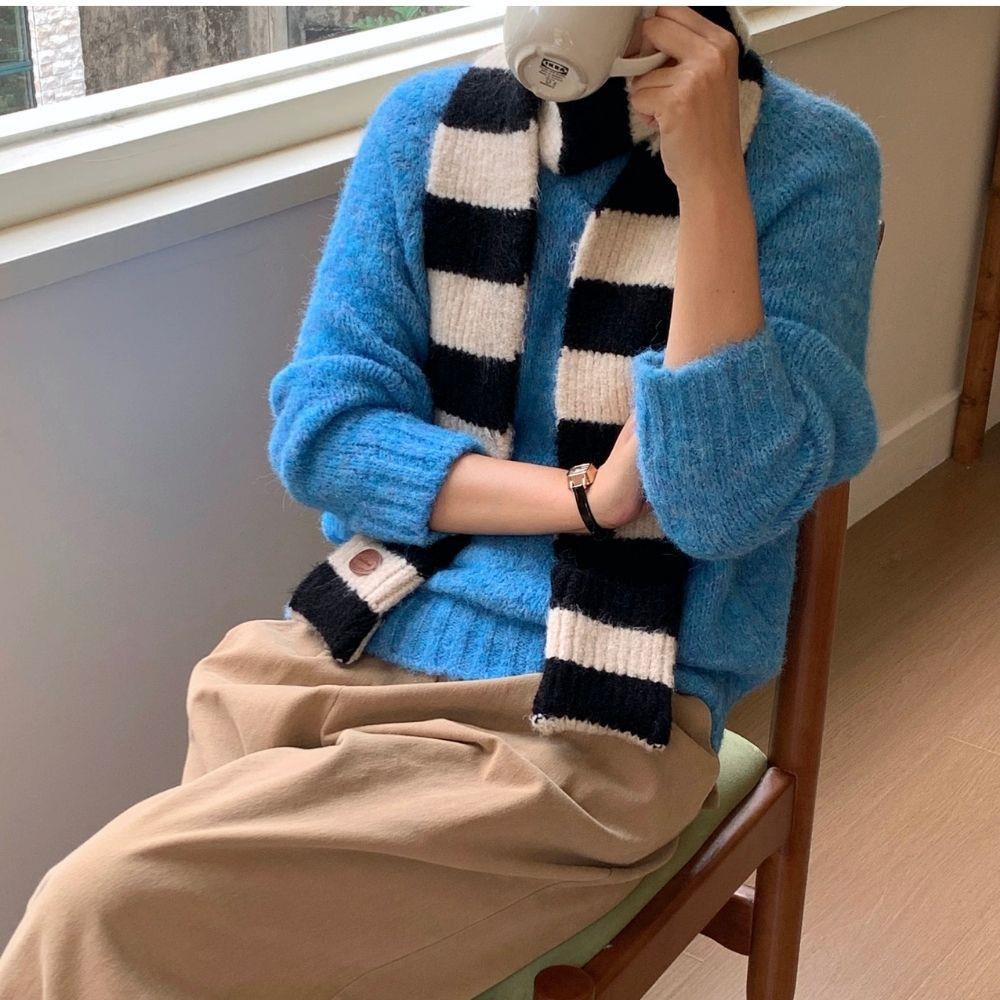 Écharpe rayée noir et blanc pour femmes, en hiver, rayures bloquant les couleurs, longue et étroite, écharpe Harajuku pour étudiants, chauffe-cou tricoté