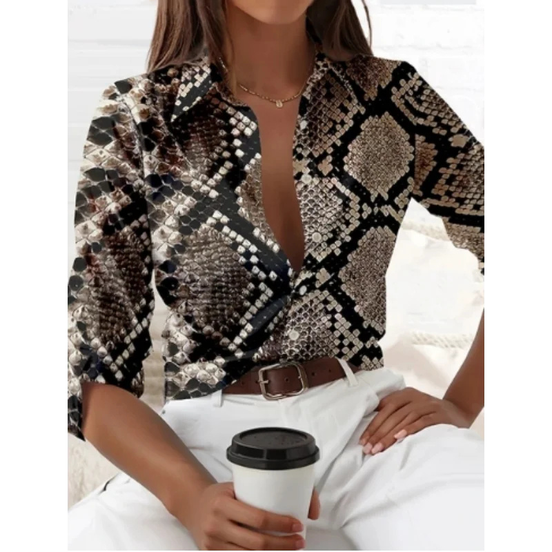 Chemise à manches longues pour femmes, ample et décontractée, motif imprimé léopard, haut personnalisé, style tendance de rue, nouvelle collection 2024