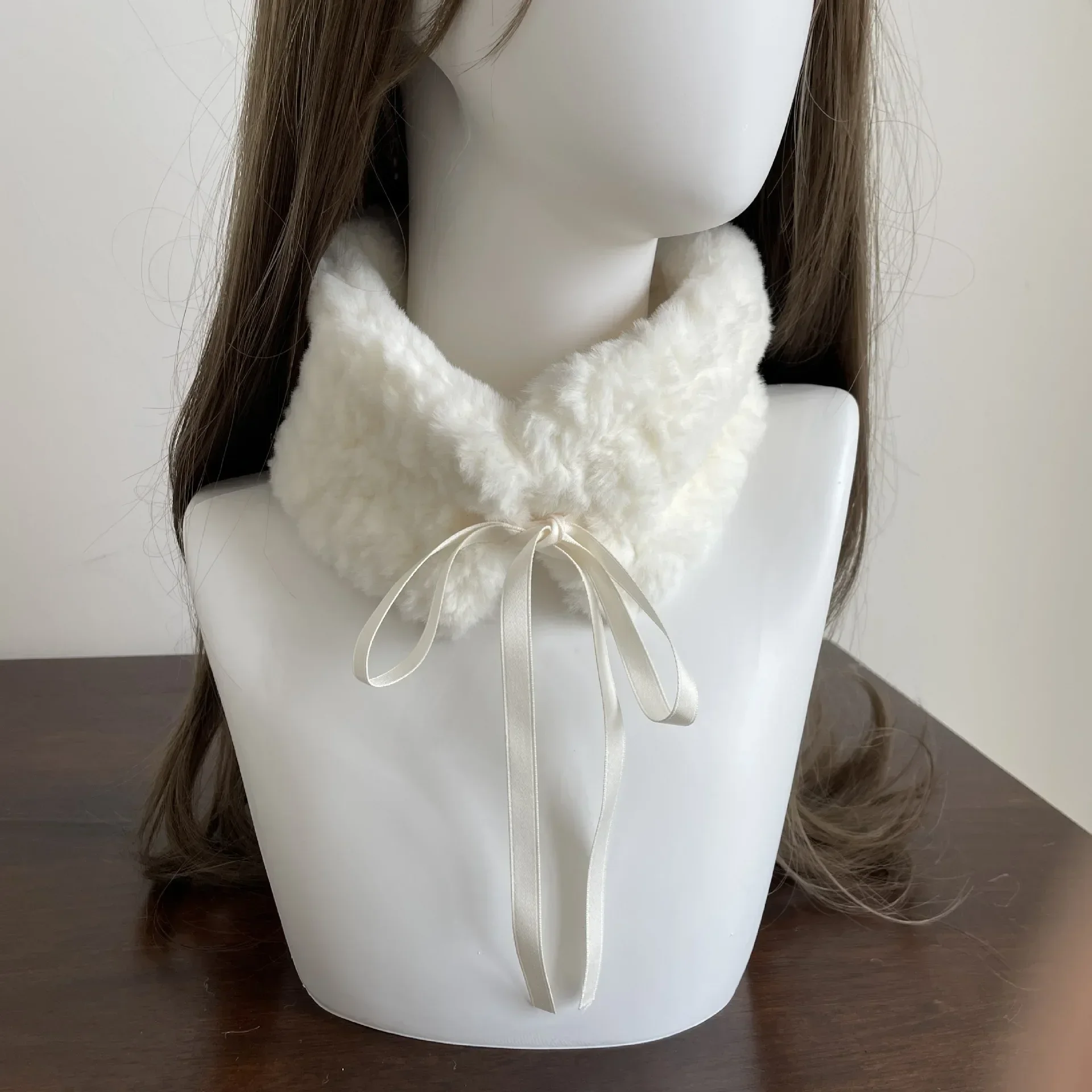 Écharpe de col de cheveux boule de cheveux japonaise Kawaii, épaisse, chaude et mignonne, Imitation fourrure de lapin en peluche, corde à cravate, écharpe Y2k, hiver