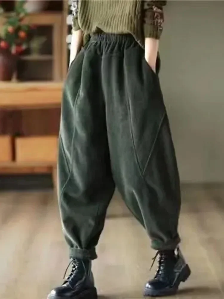 Pantalon décontracté en velours côtelé pour femme, taille haute, chaud, vintage, longueur de rinçage, jogging, mode, automne, hiver