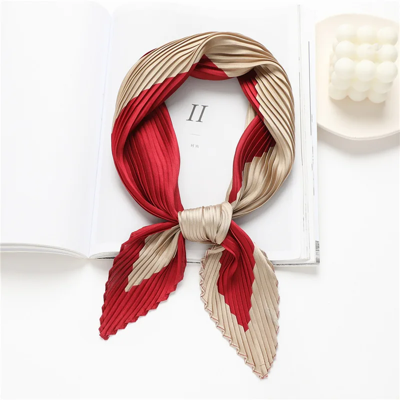 70*70 cm foulard doux deux couleurs épissage foulard décoratif femmes Hijab foulards froissé plissé foulard en soie Satin Hijab