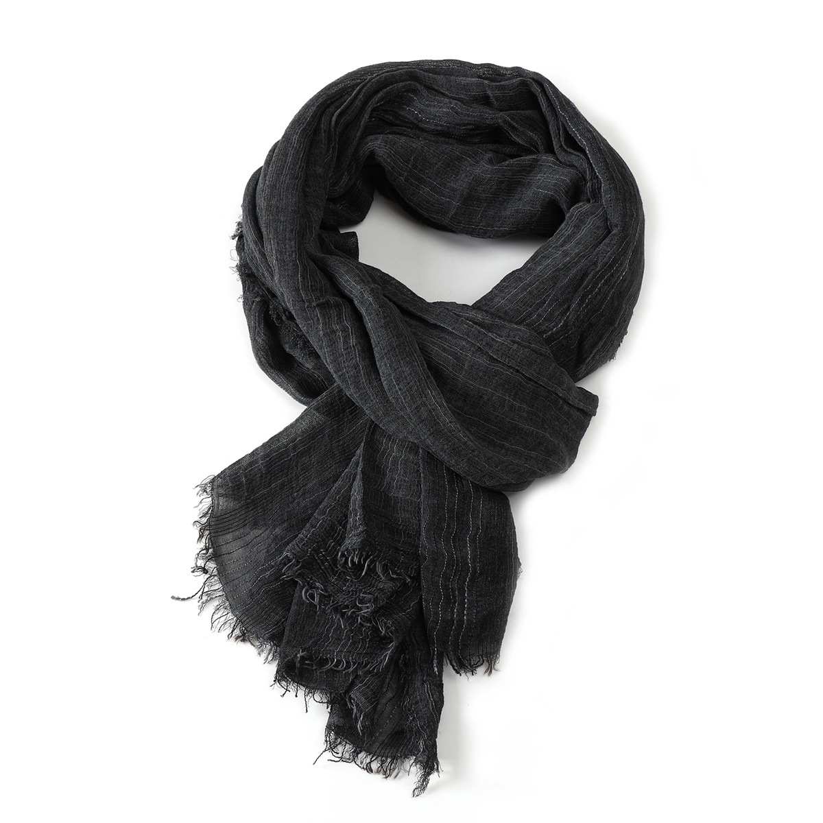 Écharpes en coton et lin rayées pour hommes, chaudes pour l'automne et l'hiver, foulard pashmina tie-dye à courte frange, marque masculine Bufanda Muffle
