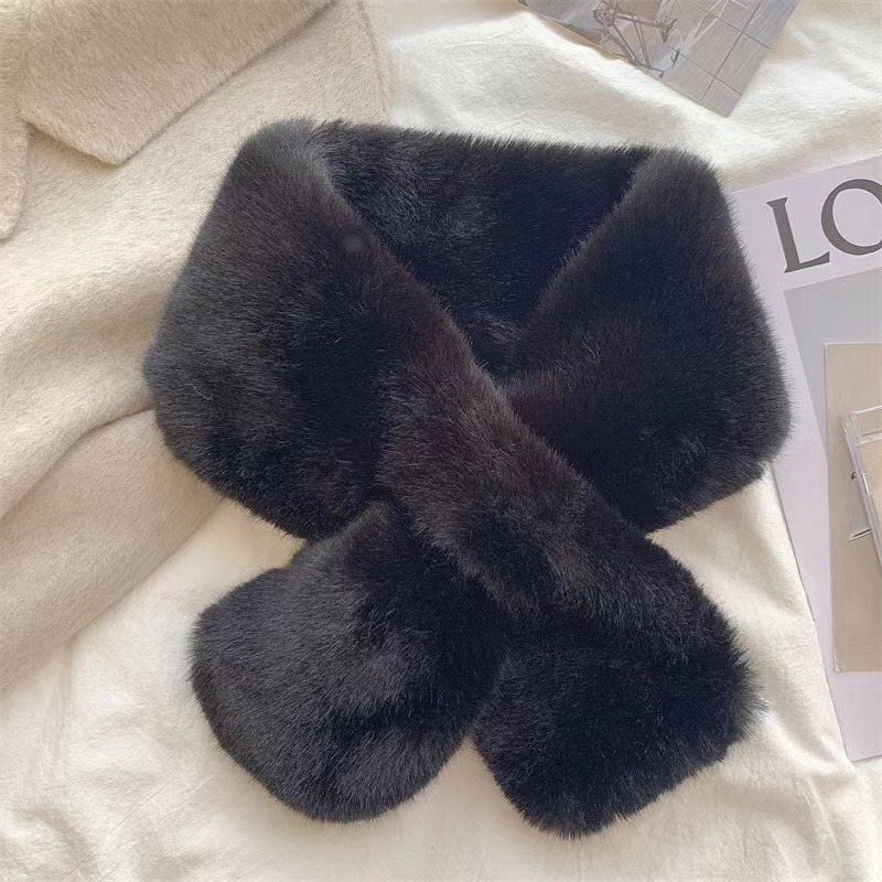 Écharpe coréenne d'hiver en fausse fourrure de lapin pour femmes et filles, écharpe en peluche douce, couleur unie, col chauffant, cadeau de noël