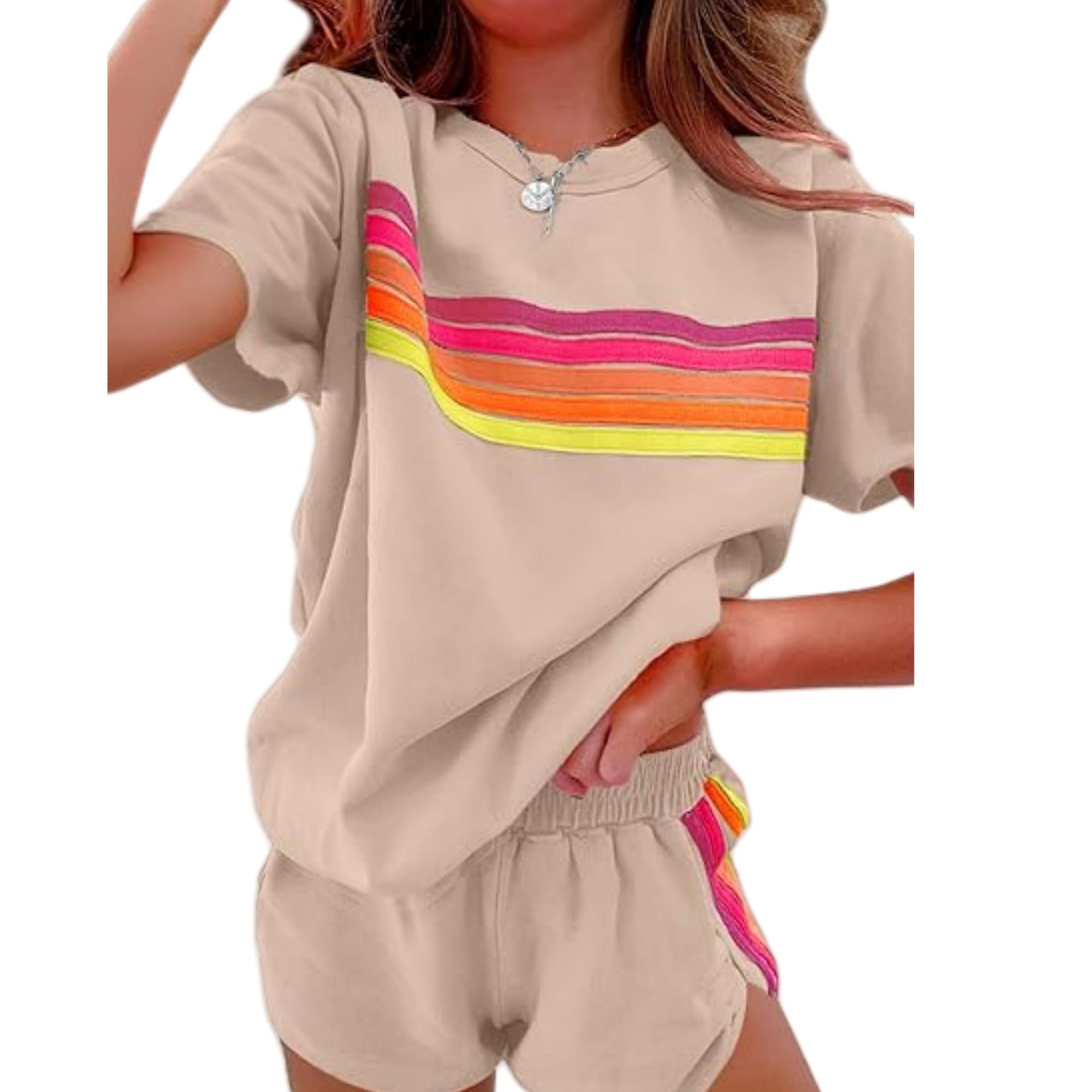Femmes décontracté tenues de sport été en plein air confortable Cool Shorts survêtement 2 pièces ensemble mode urbaine haut rayé costume Streetwear