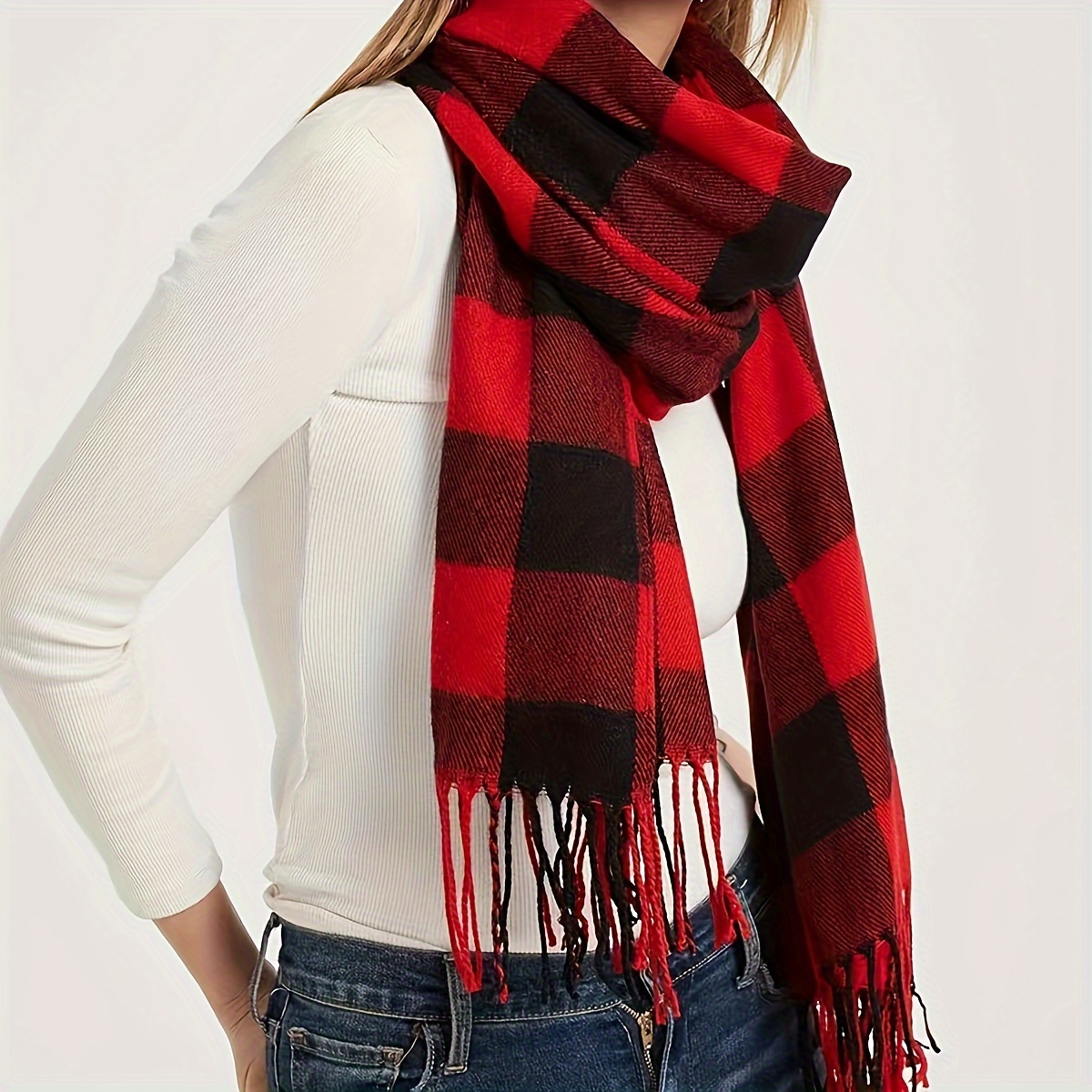 Écharpe à carreaux Imitation cachemire unisexe, doux et solide, châle d'hiver pour femmes, nouvelle enveloppe Bandana Pashmina gland, foulard épais et chaud