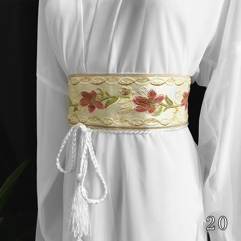 Ceinture Obi traditionnelle Kimono japonaise, large ceinture brodée, littéraire rétro Mori, Style ethnique Hanfu, décor de robe, ceinture de taille à pompon