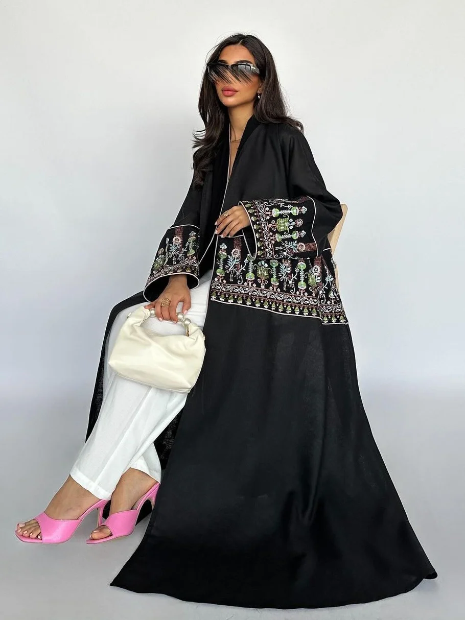 Robe de soirée longue pour femmes musulmanes, abaya Jalabiya, broderie, ramadan, Maroc, Dubaï, caftan arabe, Islam, cardigan modeste, robe éducative, 2024