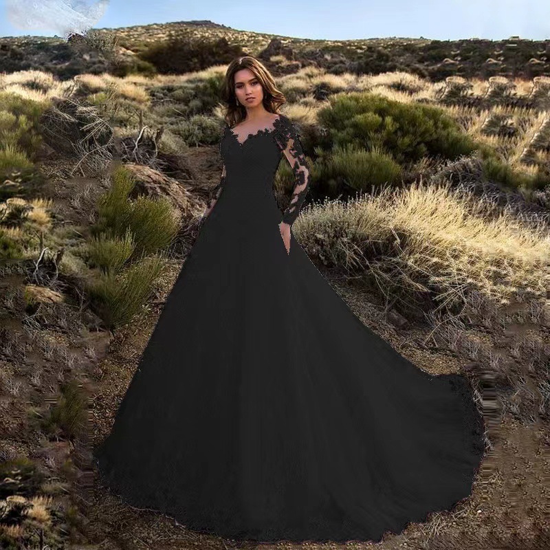 Nouvelle Robe de Soirée Femme Sexy en Dentelle de Luxe avec Traîne Florale et Grand Volant