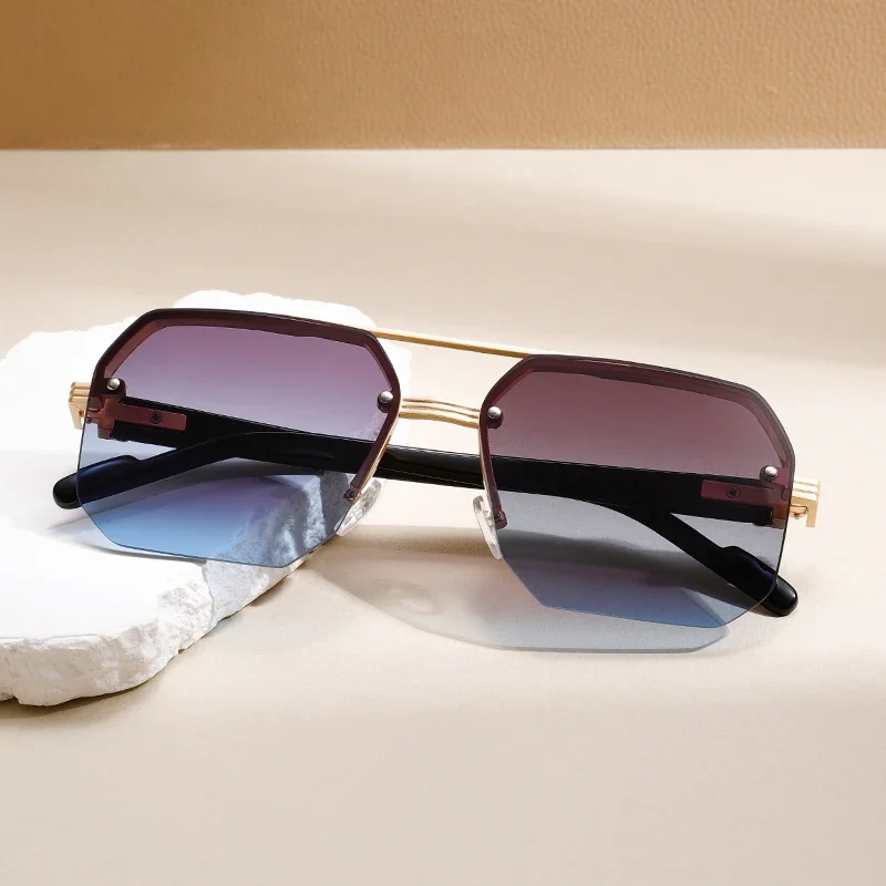 Lunettes de soleil semi-cerclées Fashion Square pour hommes, style vintage, dégradé, décontractées, design de marque de luxe, pour l'extérieur.