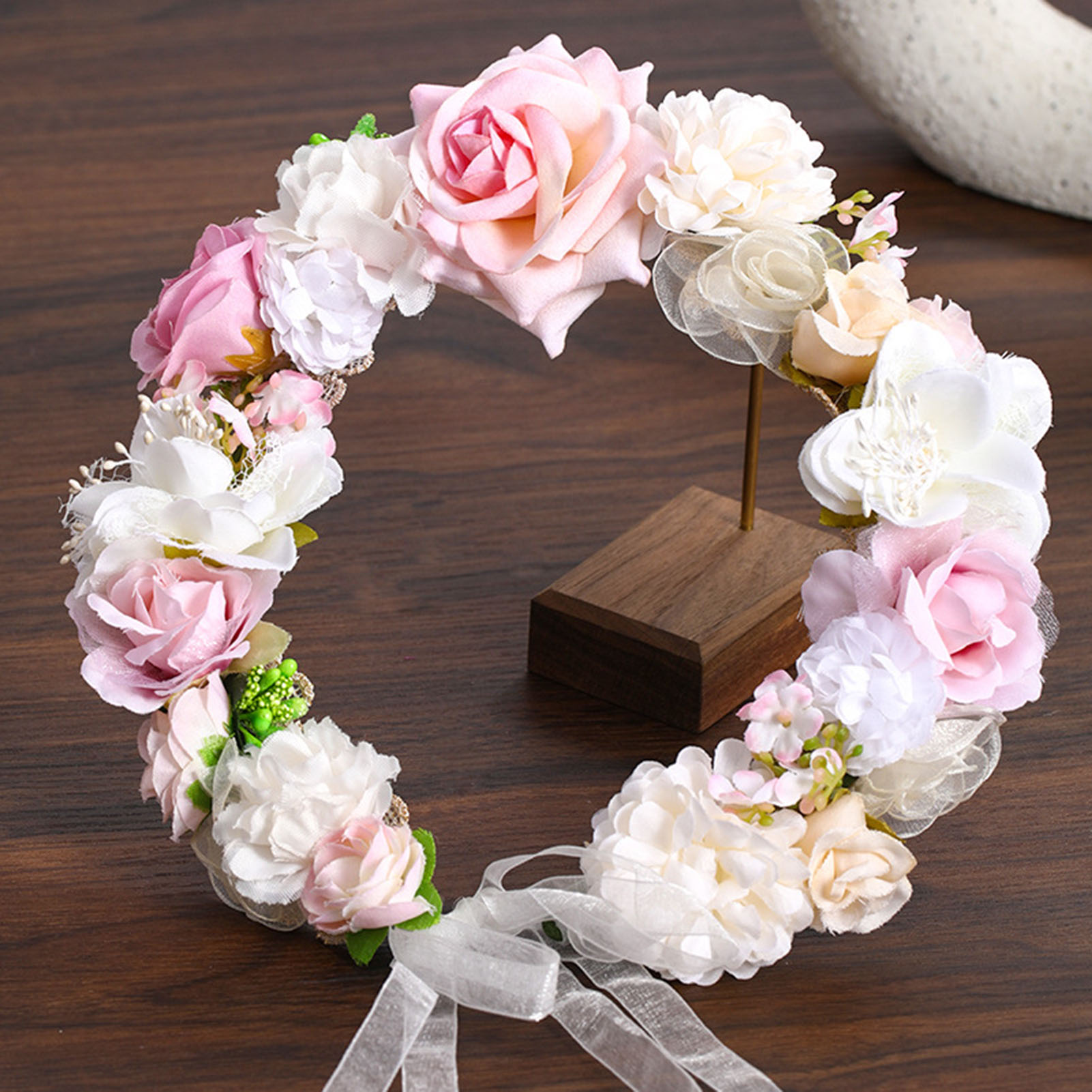 Serre-tête floral style bohème, couronne de fleurs artificielles réalistes pour mariée, accessoires de coiffure