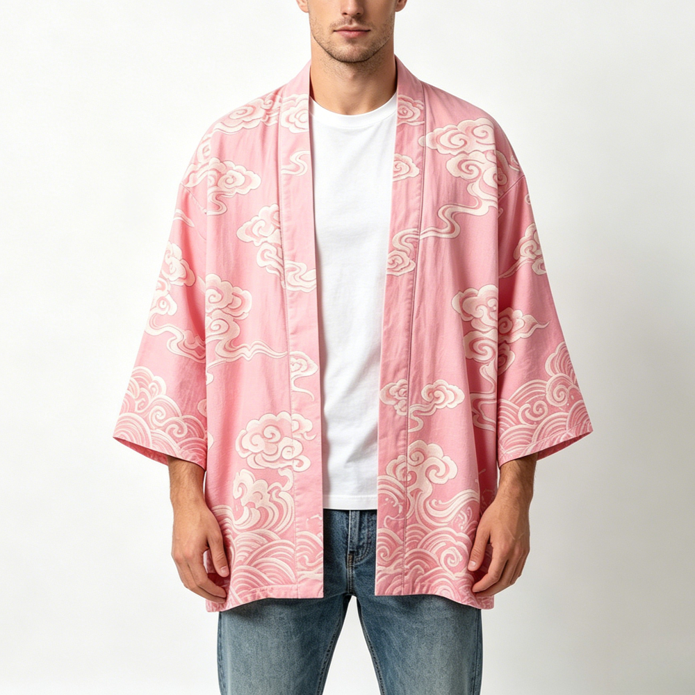 Kimono japonais en coton pour femmes et hommes, imprimé nuages et grues, Yukata ample, cardigan ouvert, style bohème, pour la maison et la plage