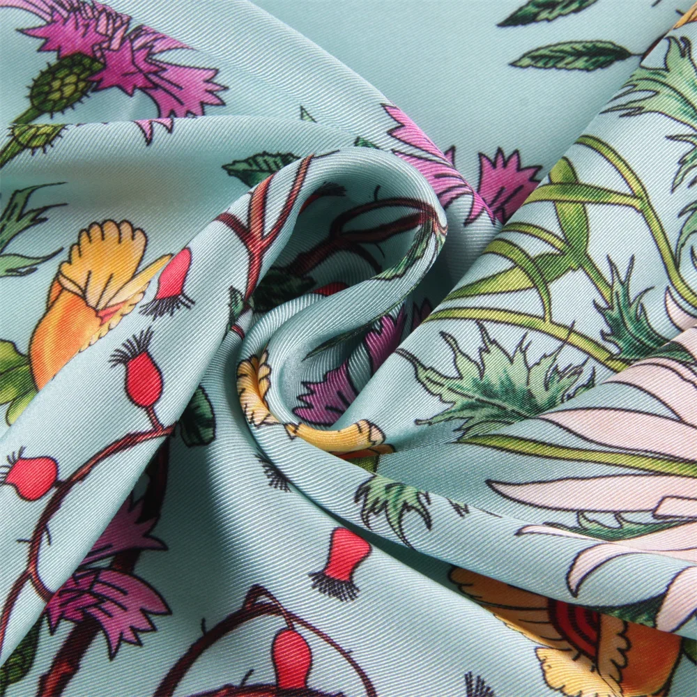 Foulard en soie femmes imprimé fleuri foulards carrés tête Echarpes Foulards en soie Femme enveloppes châles de plage Bandana dame Hijabs 90CM