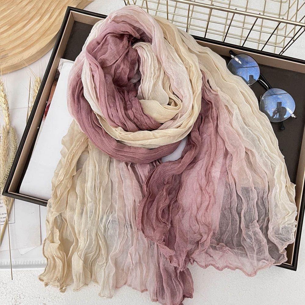 Écharpe d'hiver pour femmes coton chanvre dégradé bleu automne hiver rétro polyvalent imprimé femmes longue pli châle élégant Bandana
