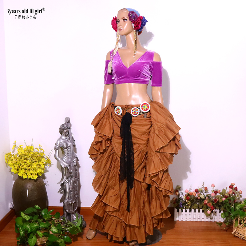 Costume de danse du ventre en velours Tribal Choli, haut à manches courtes pour femmes CJJ56