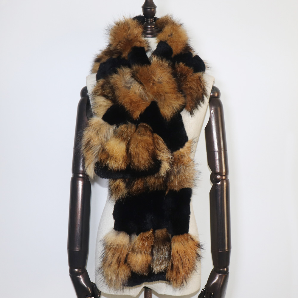 Écharpe en fourrure de lapin avec fourrure de renard argenté pour femme, optique chaude, écharpes d'hiver pour femme, cache-cou, tout à la mode, Rex, nouveau