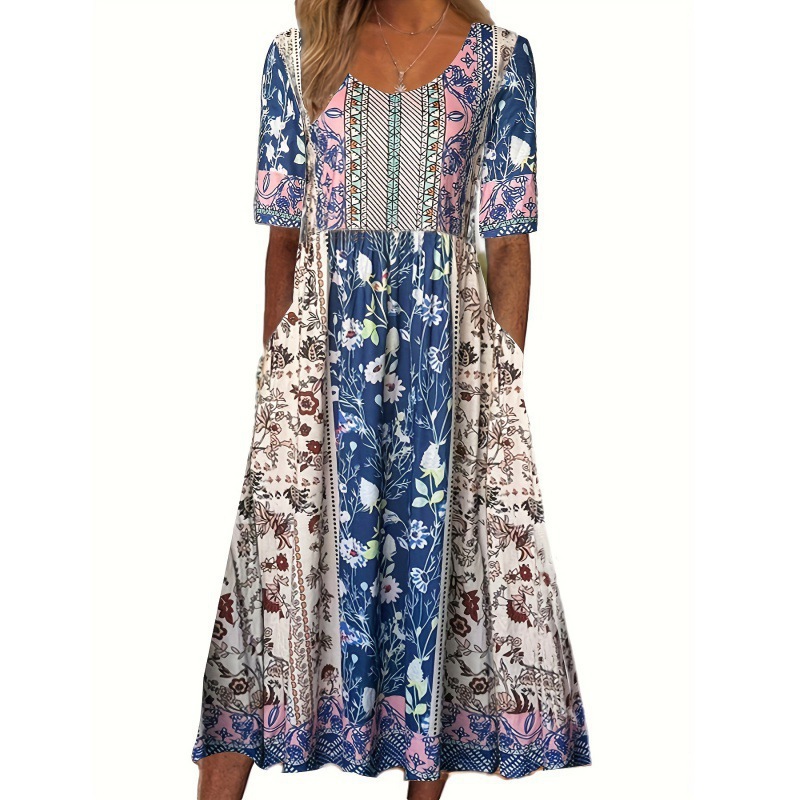 Robes pour femmes 2026 – Nouvelle collection été : Robe longue à col rond et manches courtes, imprimé bohème, pour vêtements féminins (vestidos)