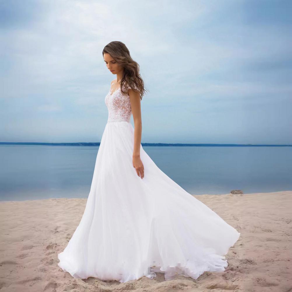 Robe de soirée élégante en dentelle pour femmes, col en v, robe de mariée en mousseline de soie avec fente, style Boho, plage pour bal de promo